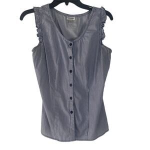 Harve Benard Women's Size Large Blue Striped Button Up Sleeveless Blouse